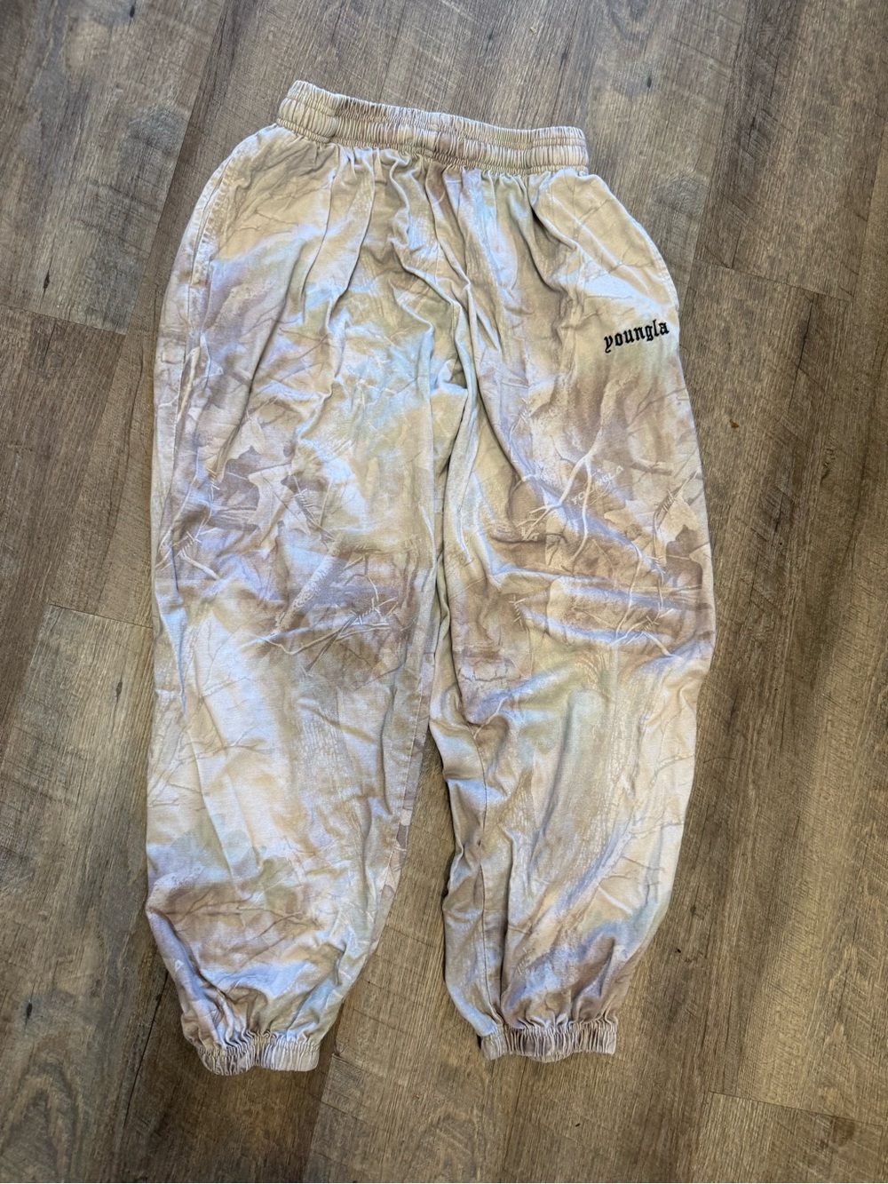 YoungLA Beige Neutral Camo Tie-Dye Joggers